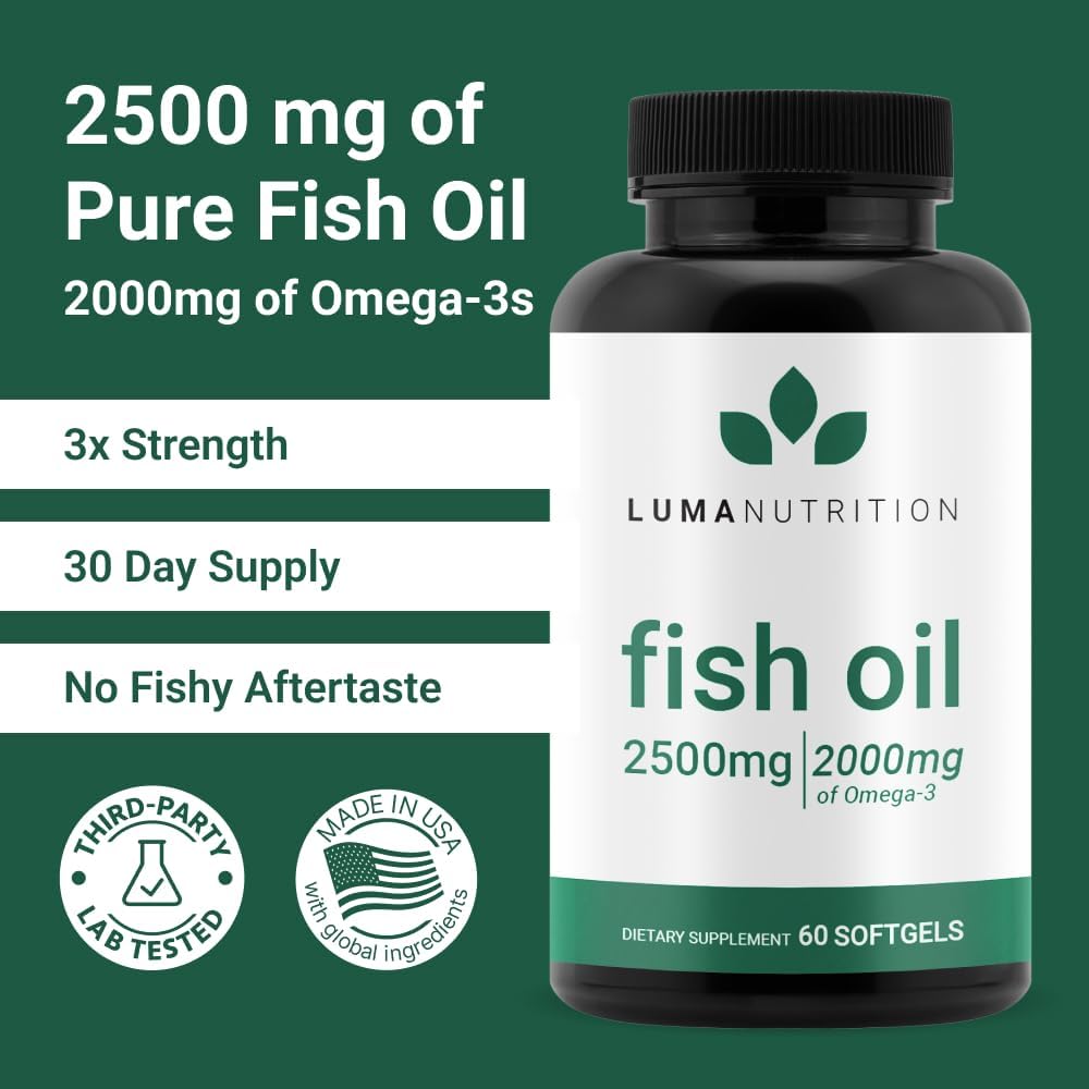 Extra Strength 2500mg Omega 3 Fish Oil Supplement, 60 Softgels G926