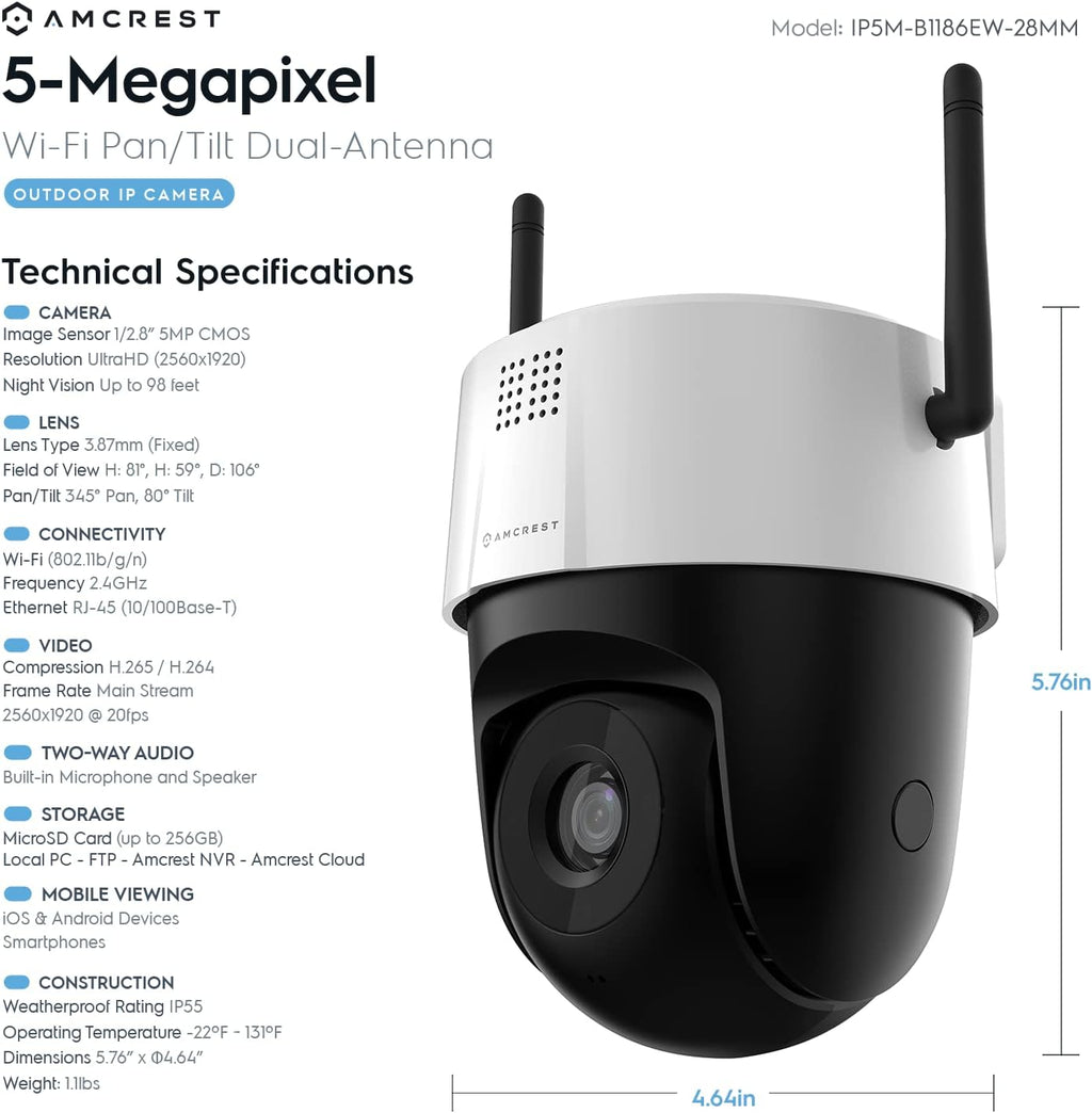 5MP Mini Outdoor WiFi Security IP Camera with Two-Way Audio and Full Color Nightvision V801