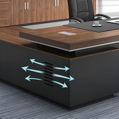 Brown L-Shape Executive Desk with Storage 79" L x 63" W x 29.5" H T830574