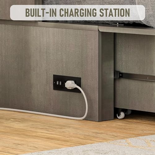 Grey Queen Size Murphy Bed with Storage Drawer S9524