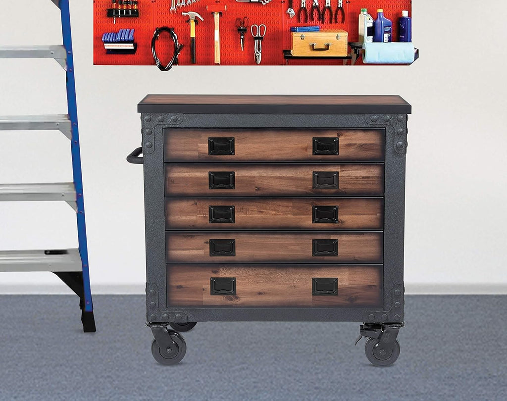 36" 5 Drawer Rolling Tool Chest with Wood Top S5480