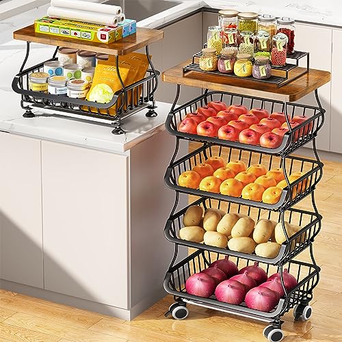 White 5 Tier Wire Fruit Basket with Wheels O819815