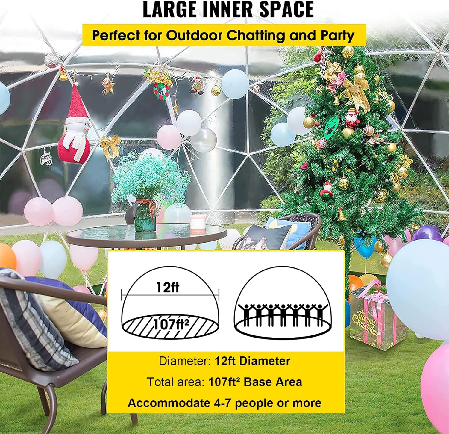 12FT Bubble Tent Dome for 4-8 Person with Triangular Transparent Window A463