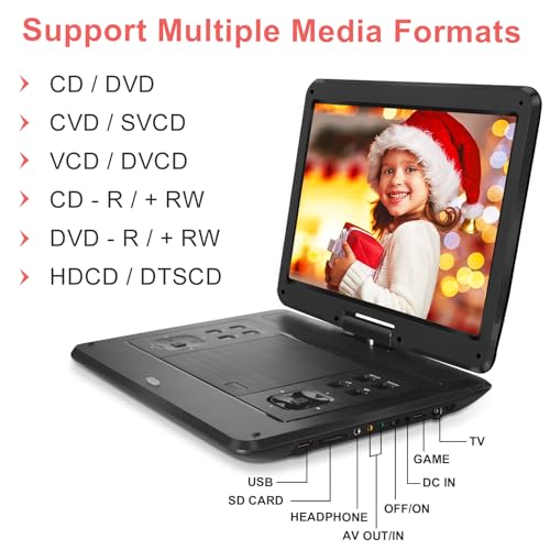 16.9" Portable Mobile DVD Player with 14.1" Large Swivel Screen with 6 Hrs Rechargeable Battery (Blue) O6413