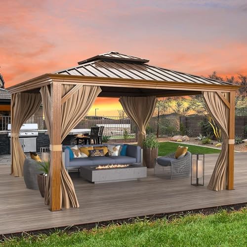 12'x16' Hardtop Gazebo with Curtains and Netting A6463