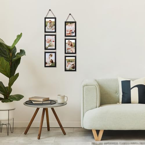 2 Pack Black 3 Openings Vertical Hanging Photo Frame Set for 5x7 inch Pictures K672