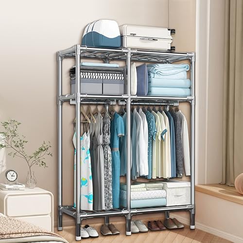 Metal Wardrobe Closet with 2 Hanging Rods, Storage Shelves (43.3 x 17.7 x 67 Inches) L9096