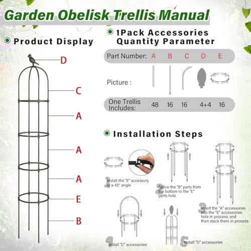 White 4 Pack 6 ft Metal Garden Obelisk Trellis T697