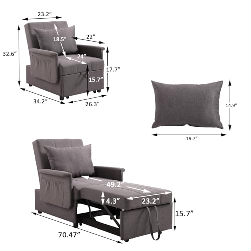 PU Leather Sleeper Chair Bed with Adjustable Backrest and Pillow V67057