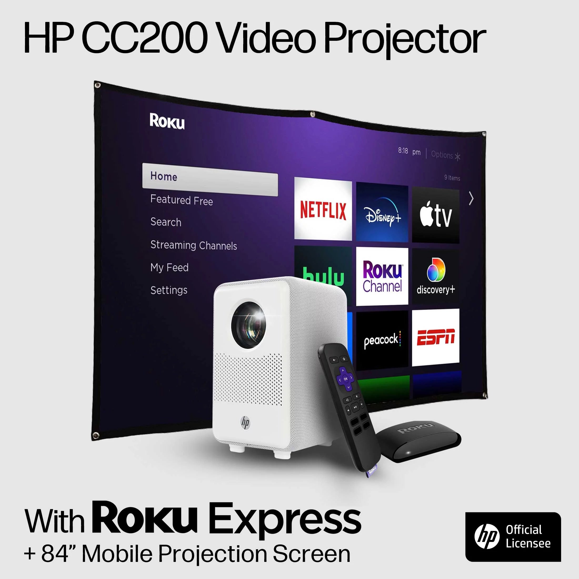 FHD LCD Projector with Streaming Player and 84" Mobile Projection Screen R27538