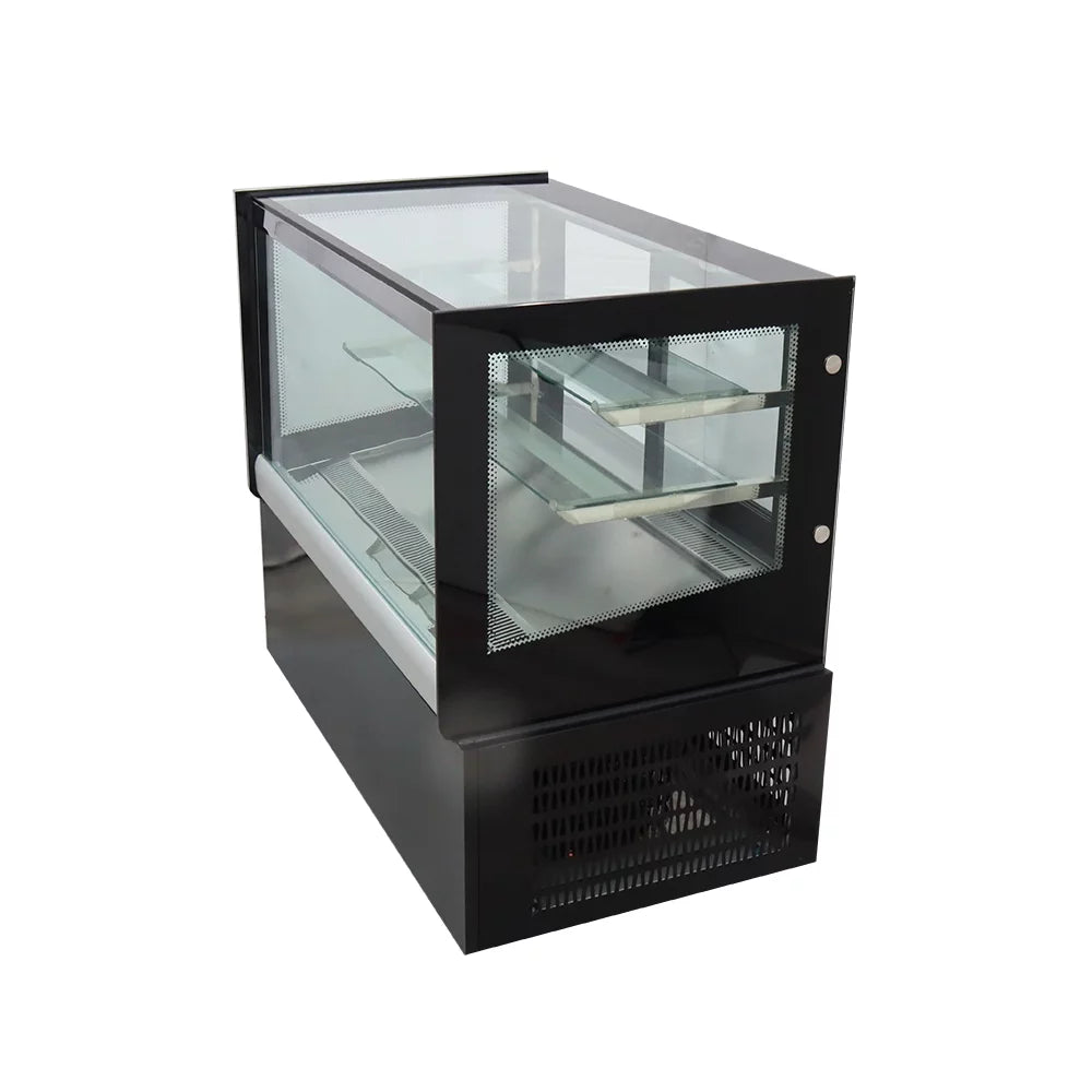 35" Refrigerated Cake Showcase Cooling Display Case Bakery Cabinet Defrost Right Angle 2-layer Back Sliding Door Desktop A5184