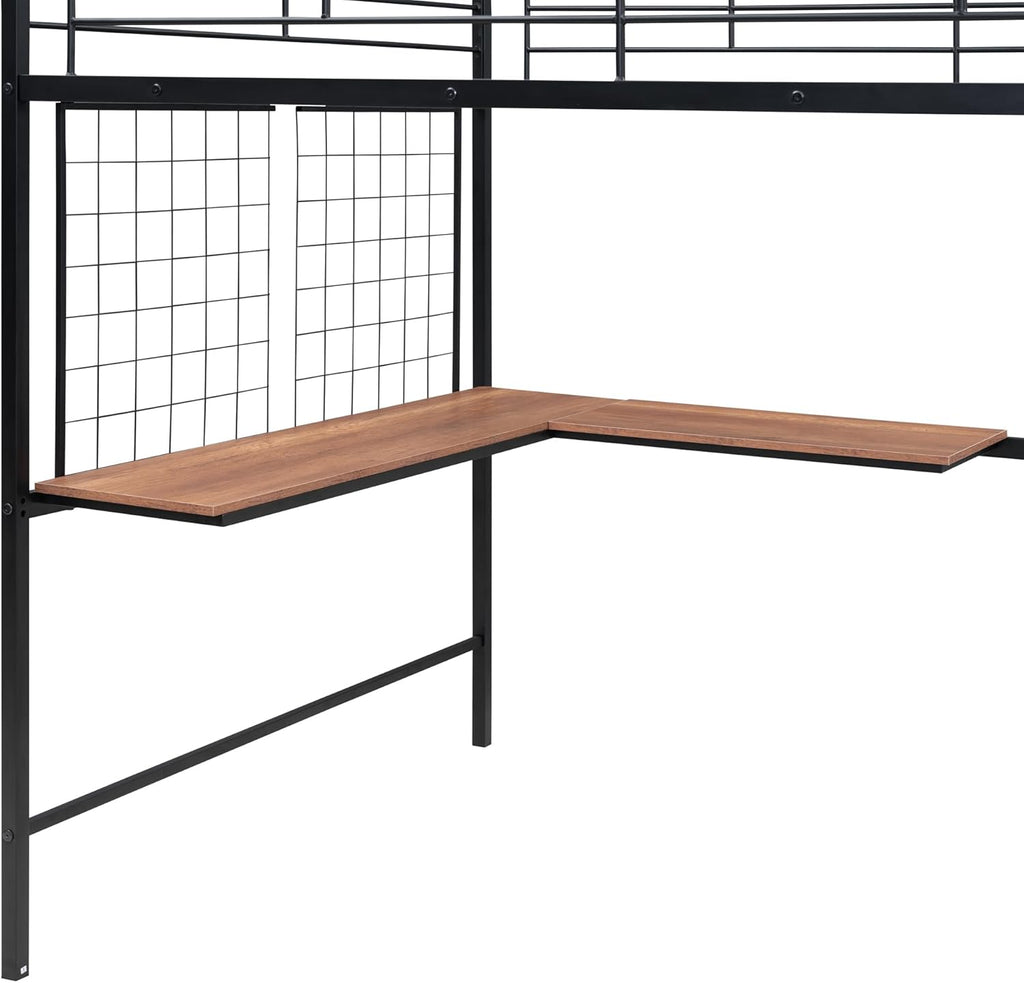 Black Full Size Loft Bed with Desk and Storage Stairs and Wardrobe F54504