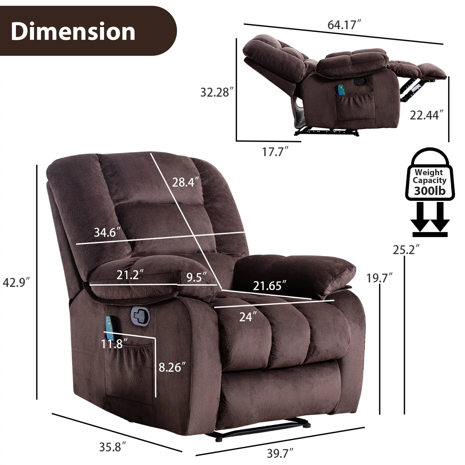Brown Fabric Manual Recliner Chair N6620