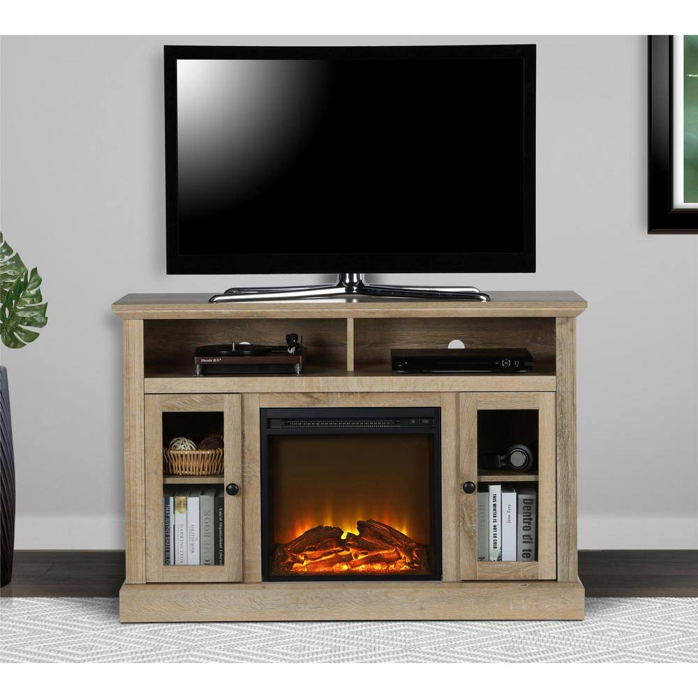 Natural Particle Board TV Stand with Electric Fireplace X668371