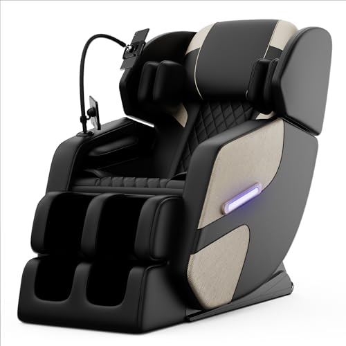 Gold PU Leather Zero Gravity Massage Chair with Airbags and Foot Roller S312787