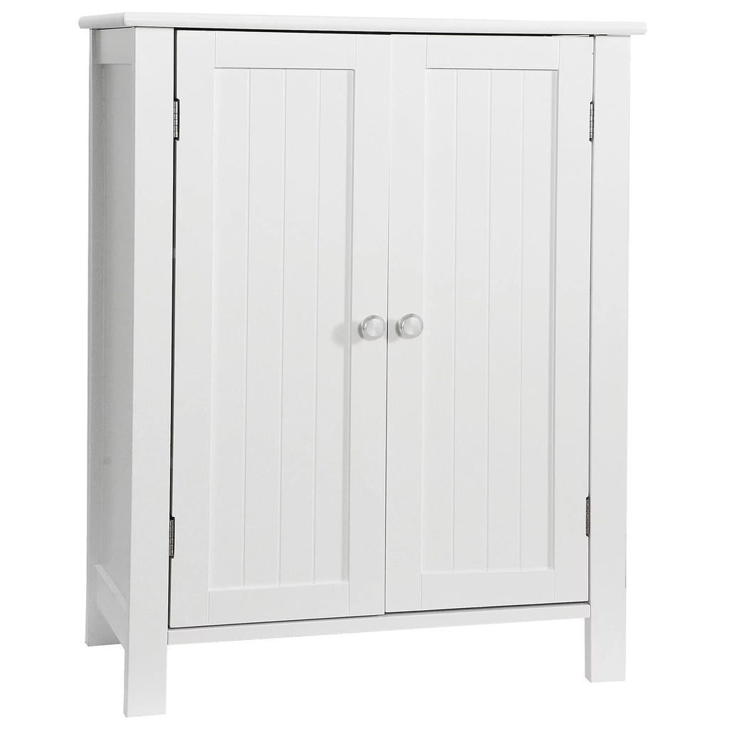White Double Door Adjustable Shelf Bathroom Floor Storage Cabinet C1067