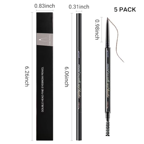 4 Fork Tip Eyebrow Pen with Dual-ended Eyebrow Brush, Waterproof, Gray Brown J97275