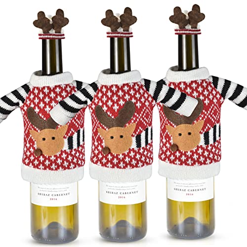 3Pack Christmas Wine Bottle Covers Reindeer Red K411696