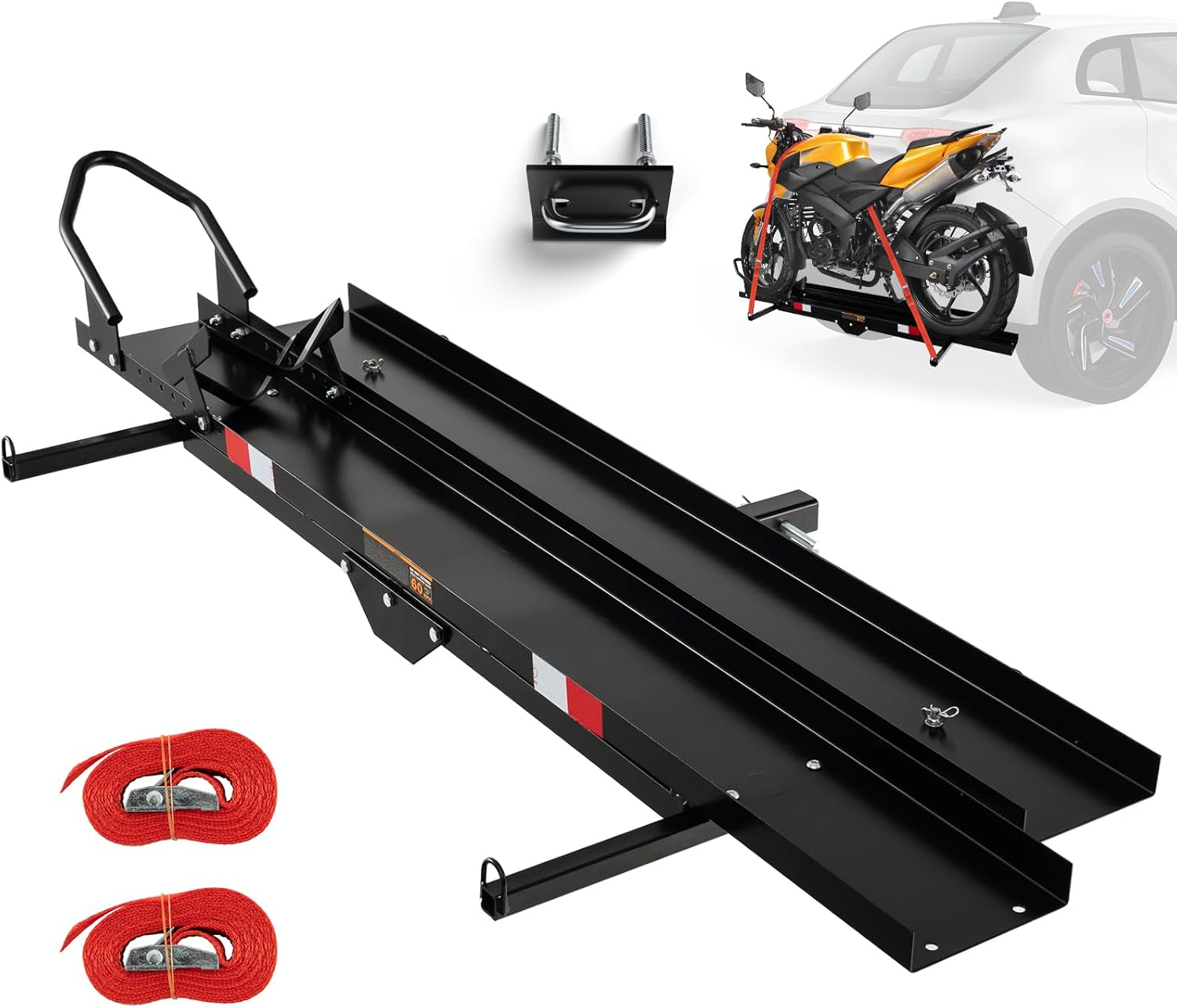 Heavy Duty Steel Motorcycle Carrier with Loading Ramp, Wheel Chock & 2 Straps K184