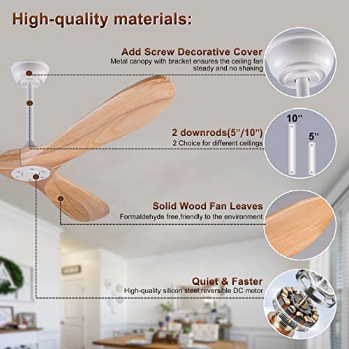 60 inch Solid Wood Ceiling Fan with Remote Control C3772