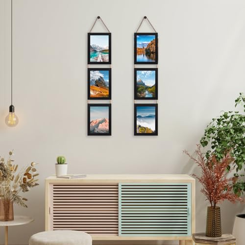 2 Pack Black 3 Openings Vertical Hanging Photo Frame Set for 5x7 inch Pictures K672