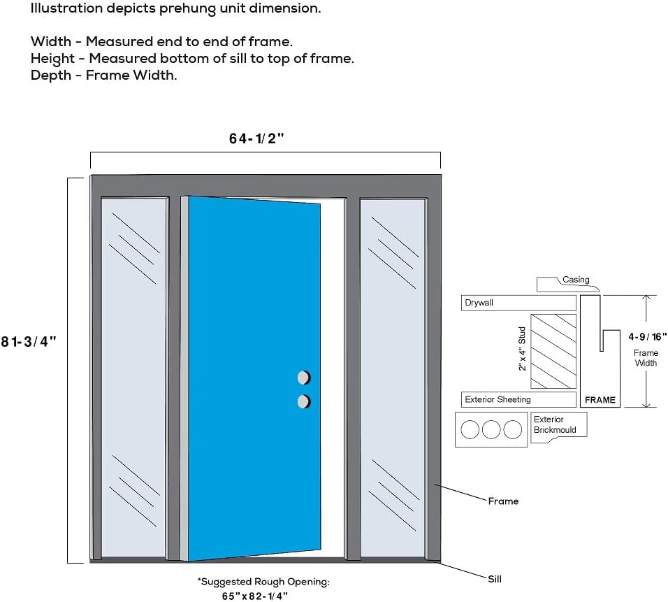 60" x 80" Fiberglass Smooth Primed Frosted Glass Prehung Front Door with Two Sidelites B661