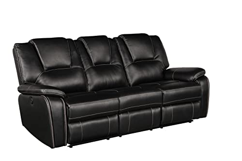 3 Piece Black Faux Leather Power Reclining Sofa Set K4802