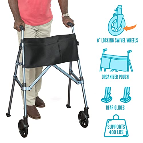 Black Walnut Compact Folding Rolling Walker Z302