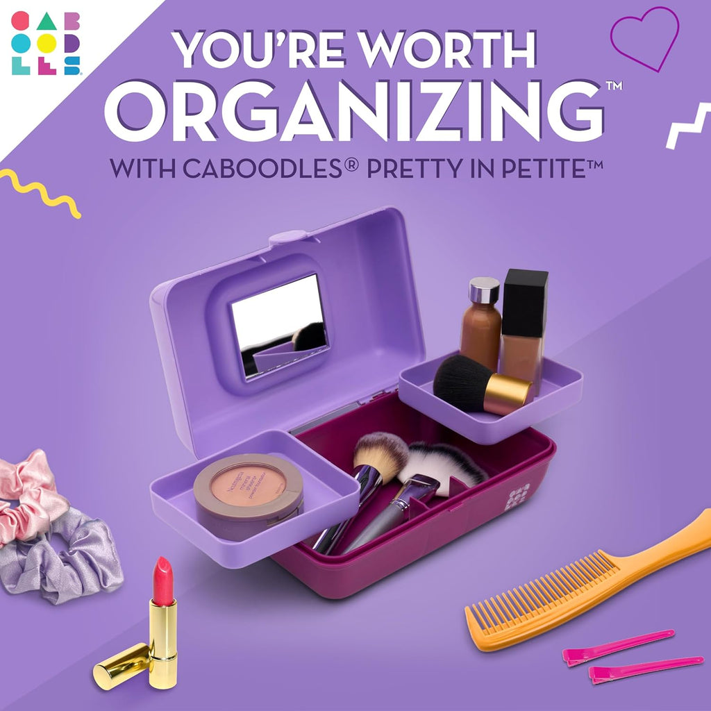 Two-Tone Lavender on Violet Hard Plastic Makeup Box with 2 Swivel Trays and Mirror L98444