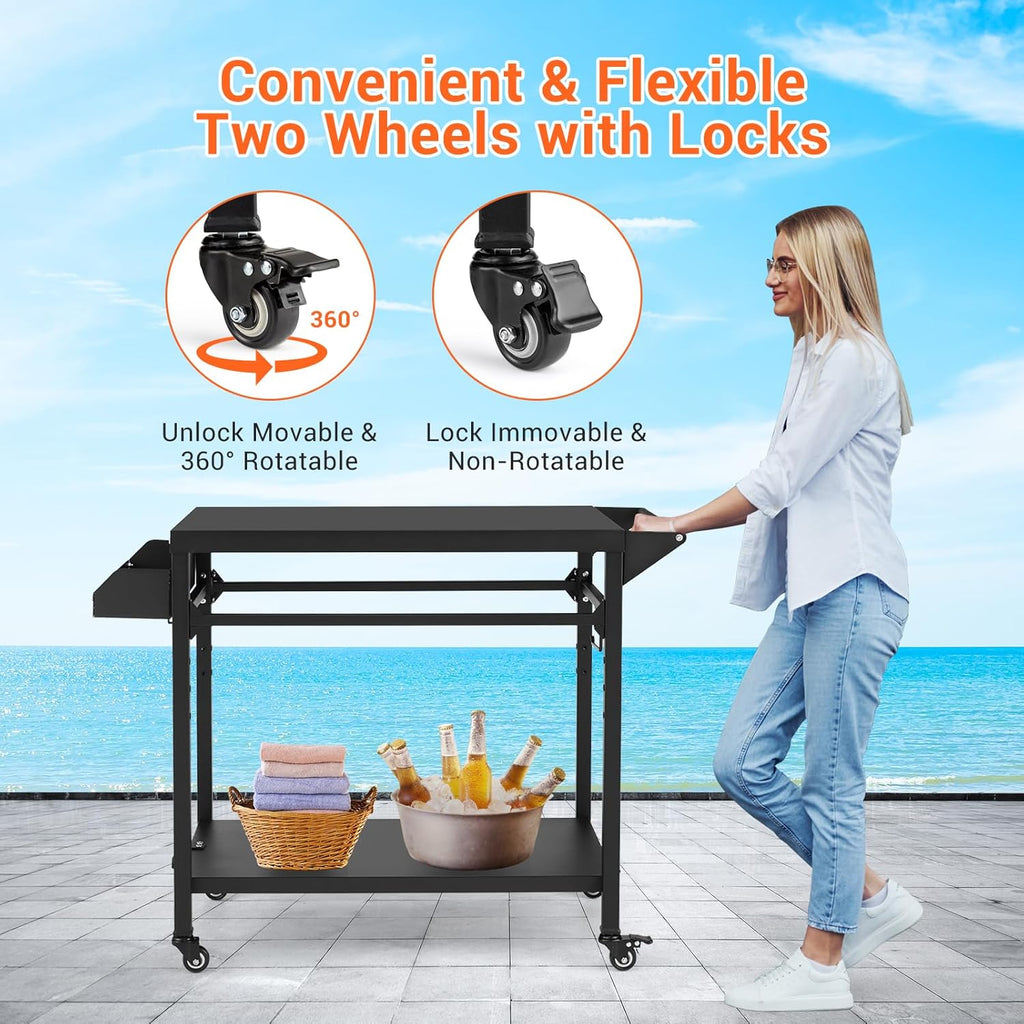 Black Outdoor Grill Cart with Lockable Wheels O553