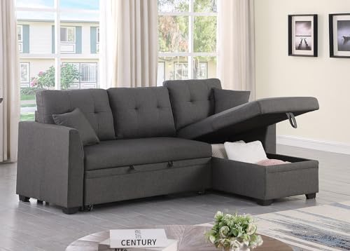 81" Grey L Shaped Sleeper Sofa with Storage Y776932