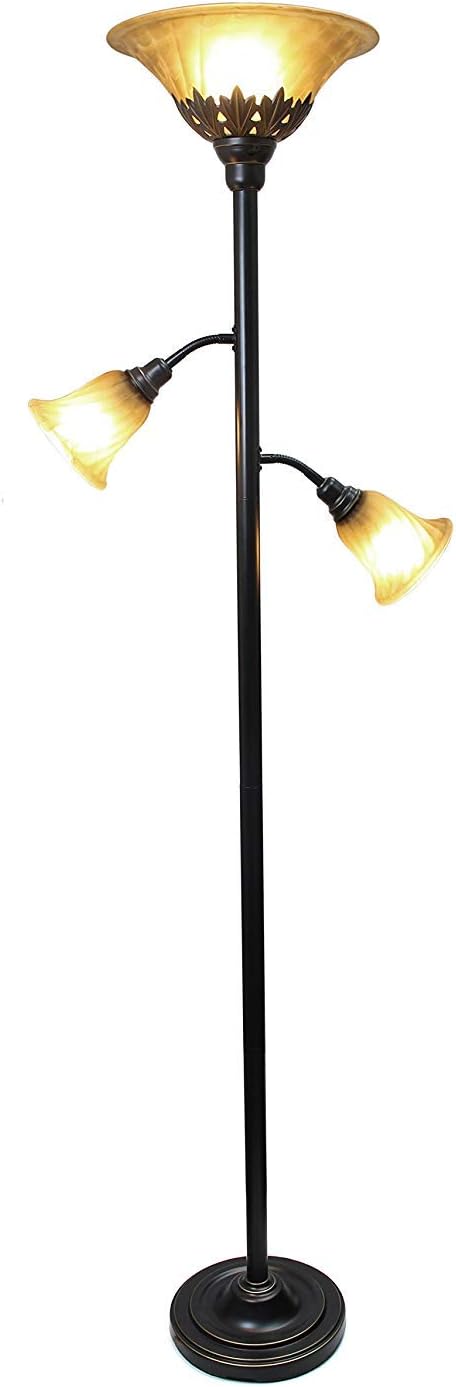 3 Light Floor Lamp with Scalloped Glass Shades Restoration Bronze (Pack of 2) T5014