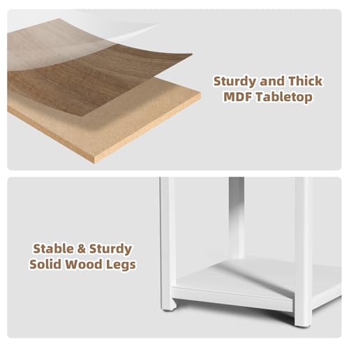 White Solid Wood Square End Table with Drawer A60423