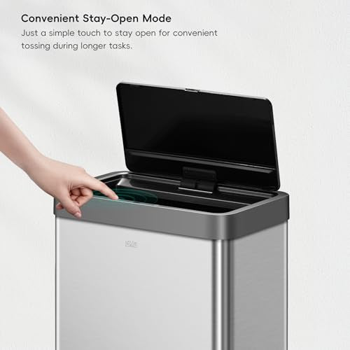 47 Liter 12.4 Gallon Touchless Rectangular Motion Sensor Trash Can with Removable Liner Brushed Stainless Steel Finish M22410