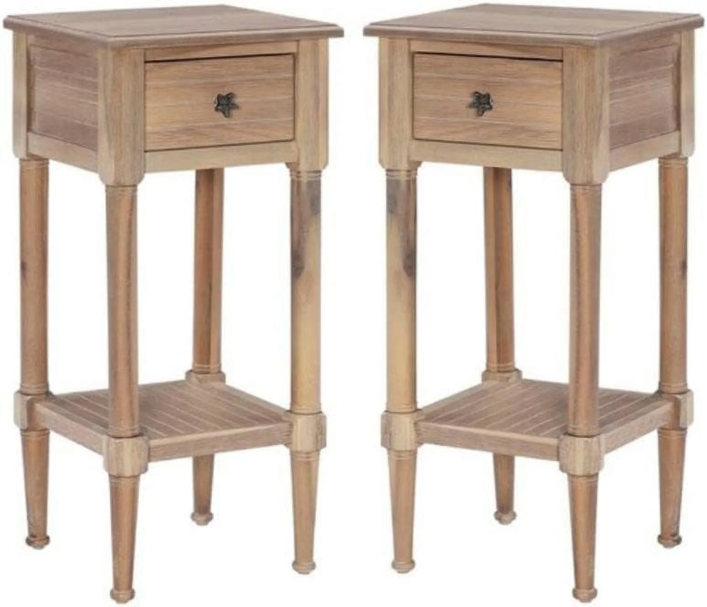 Natural Wood Accent Side Table Set Of 2 U9330