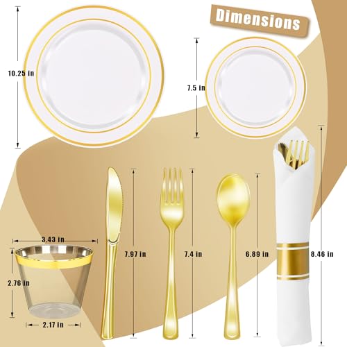 350PCS Gold Plastic Dinnerware Set with 100 Plates, 50 Cups, 50 Spoons, 50 Forks, 50 Knives U9314