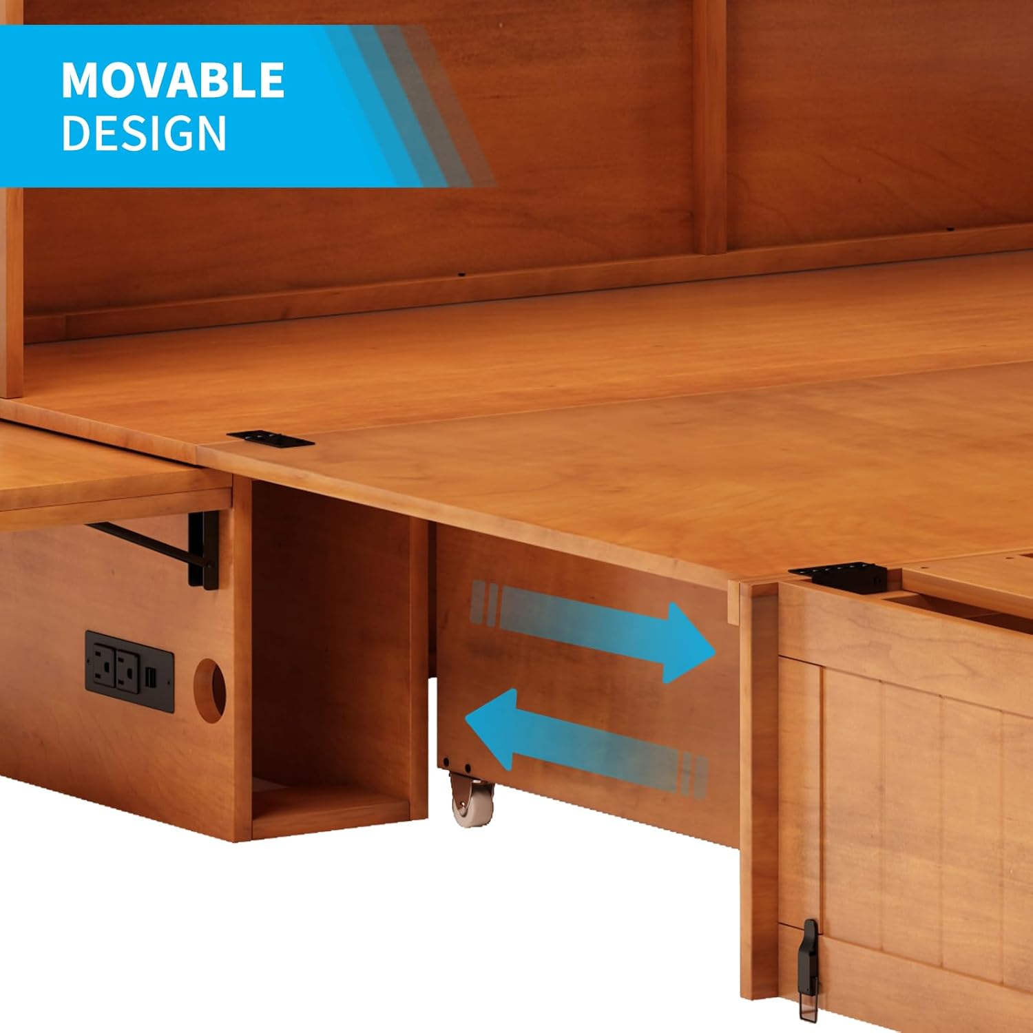 Queen Size Murphy Bed with Foldable Foam Mattress and Storage Drawer (Cherry) S894