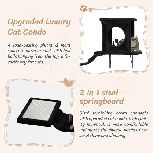7-in-1 Wall Mounted Cat Climber Set with Cat House, Tunnel, Bridge, Tree, Steps, Scratcher Board and Hammock (Grey) S15306