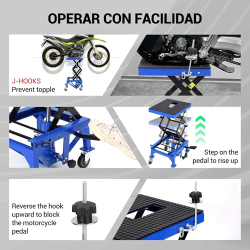 Hydraulic Motorcycle Lift Jack 350LBS, Foot Operated Scissor Lift Table, Heavy-Duty Steel Stand with Safety Lock & Wheels, 13.78-34.25" Height Adjustable, Oil Drain Hole N48679