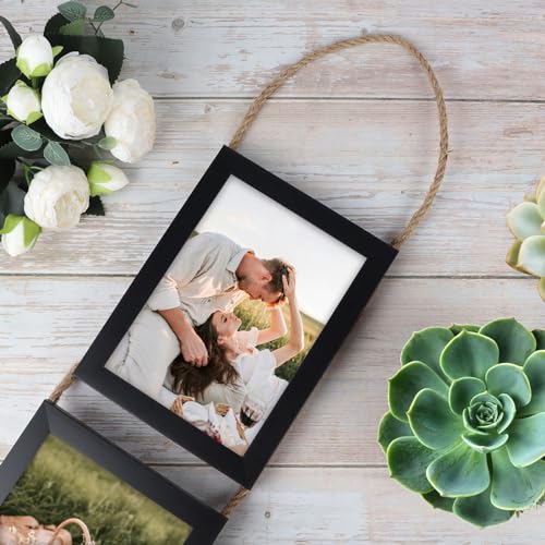 2 Pack Black 3 Openings Vertical Hanging Photo Frame Set for 5x7 inch Pictures K672