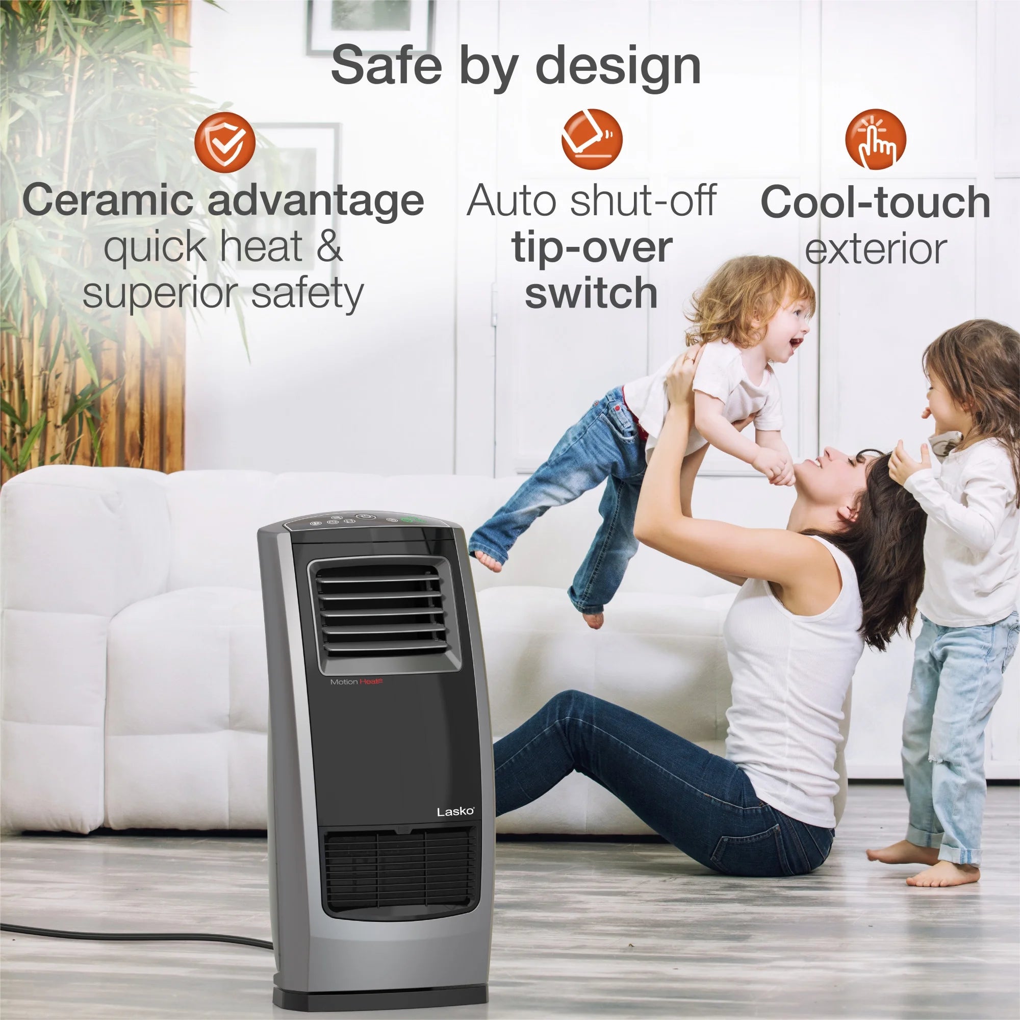 22.5" 1500W Ceramic Room Heater with Remote, Black/Silver I5472