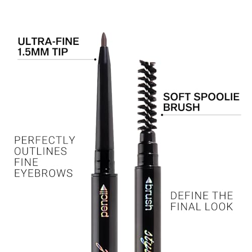 4 Fork Tip Eyebrow Pen with Dual-ended Eyebrow Brush, Waterproof, Gray Brown J97275