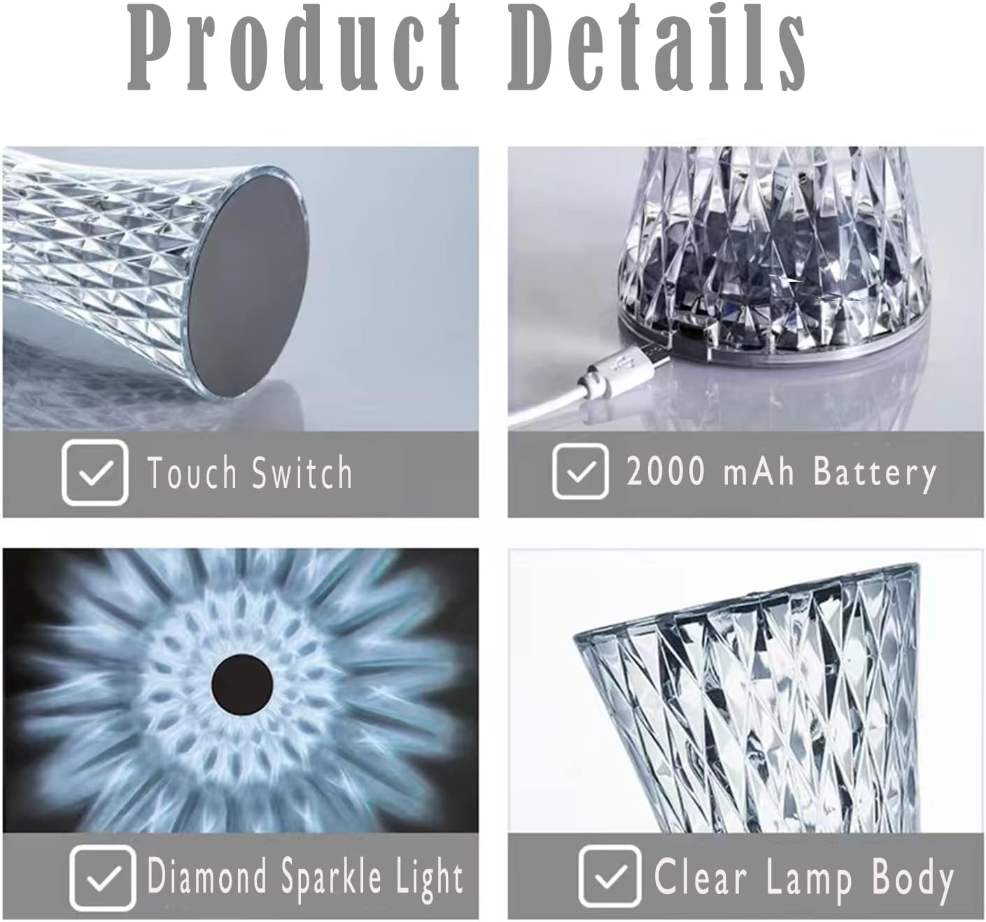 16 Color Changing Crystal Table Lamp with USB Charging P64536