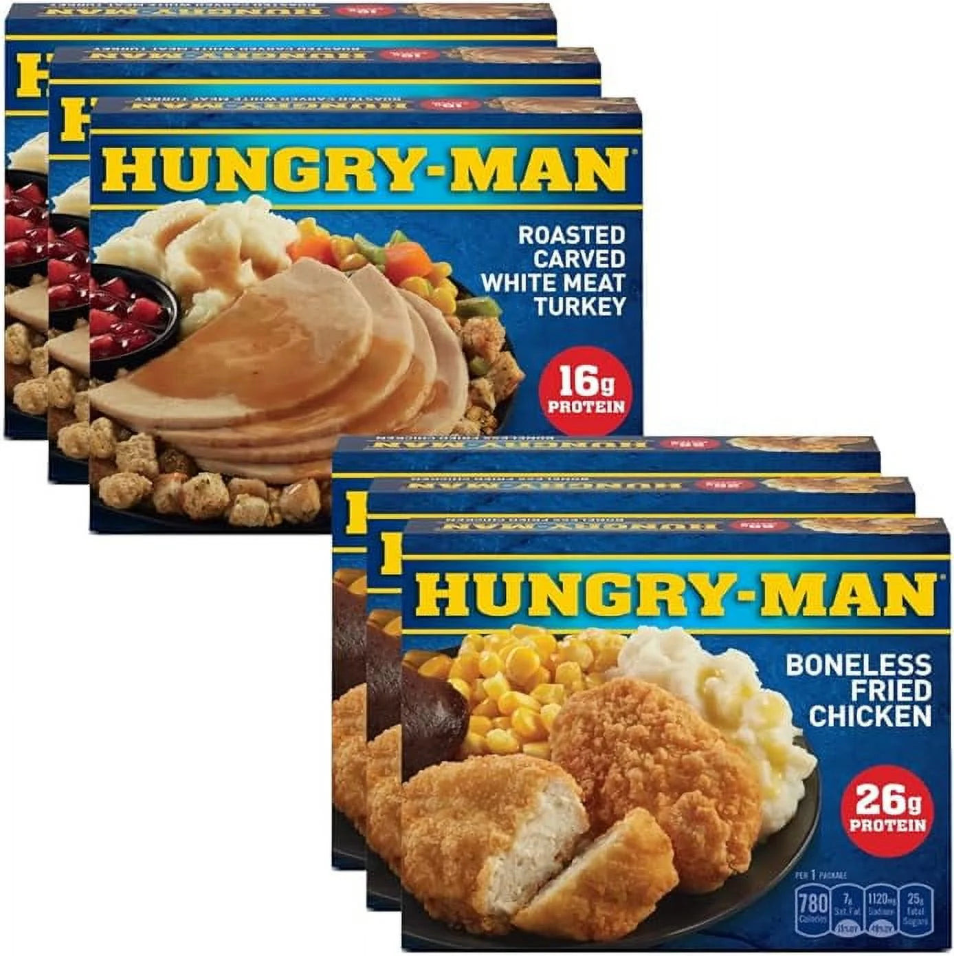16 oz Pack of 3 Roasted Carved Turkey Dinner, 16 oz Pack of 3 Boneless Fried Chicken Frozen Dinner M344057