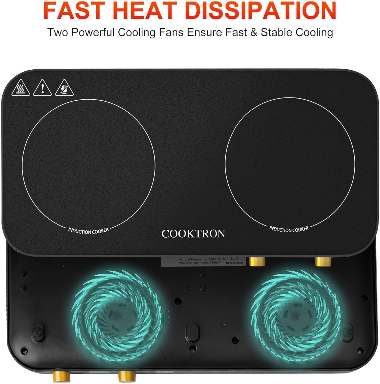 Induction Cooktop 2 Burner with Removable Iron Cast Griddle Pan Non-stick P8548