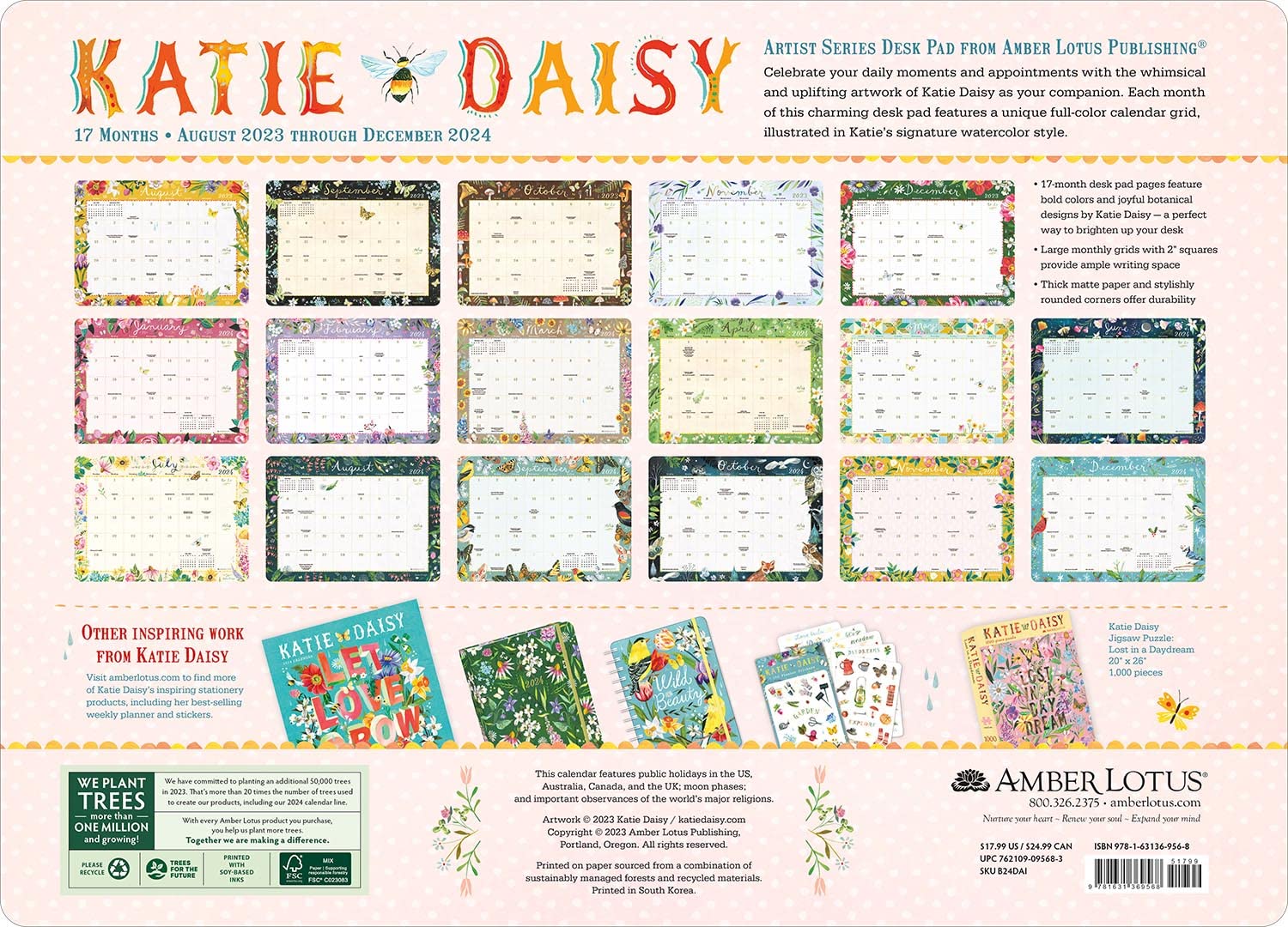 17-Month Desk Pad Calendar, 18.75" x 13.5", Large Monthly Grids Z319554