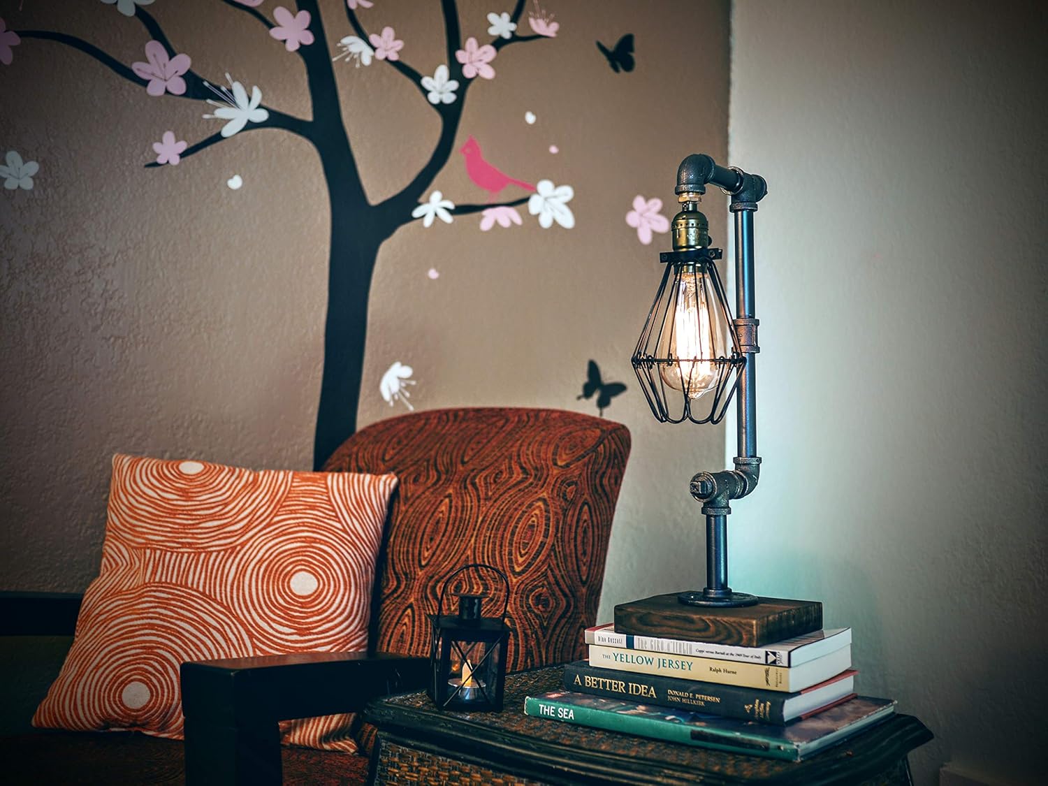 Steampunk Water Piping Desk Top Table Lamp Real Wood Base Edison Iron Retro Lamp E89466