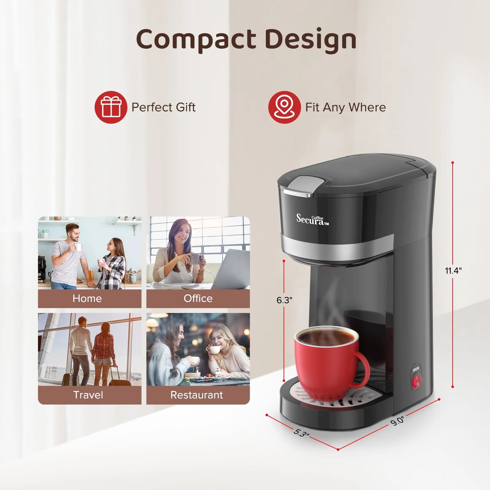 Single Serve Coffee Maker 12 Oz. Stainless Steel R762894
