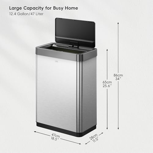 47 Liter 12.4 Gallon Touchless Rectangular Motion Sensor Trash Can with Removable Liner Brushed Stainless Steel Finish M22410