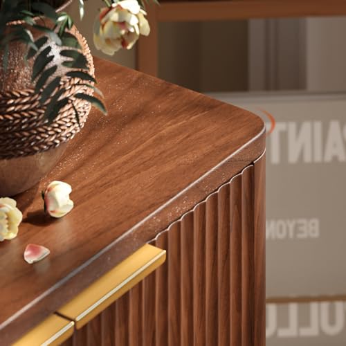 67" Fluted Oak Buffet Cabinet Sideboard with Storage, Large Credenza with 6 Doors E41086